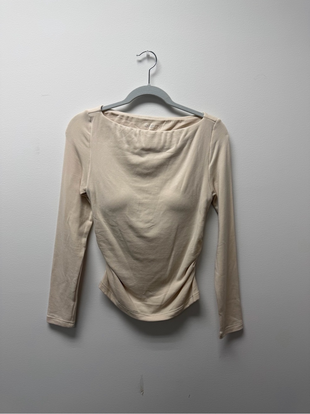 OGL Long Sleeve Scoop Neck Top in Light Beige